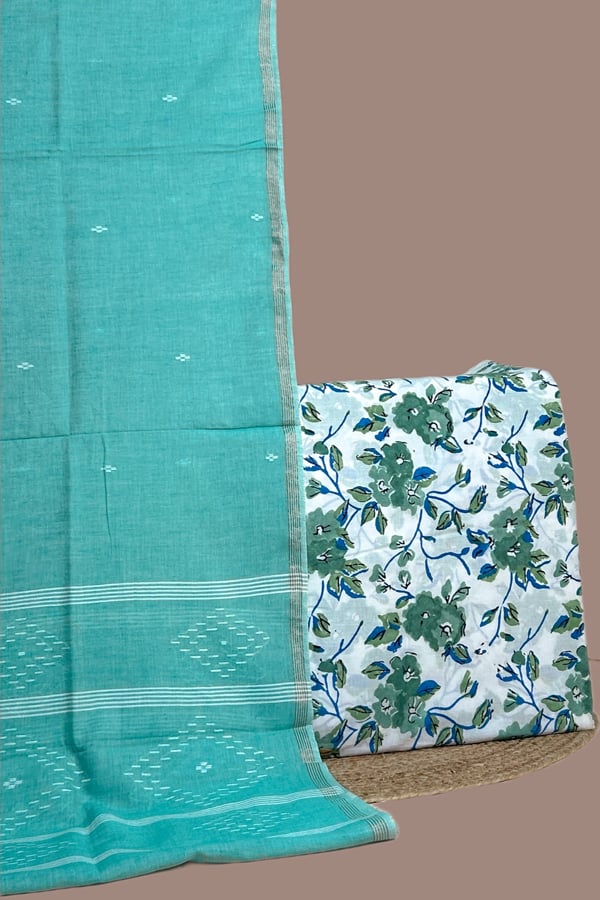 White - 2pc Handloom Cotton Dupatta and Pure Soft Cotton Top Set White - 2pc Handloom Cotton Dupatta and Pure Soft Cotton Top Set - Image 1