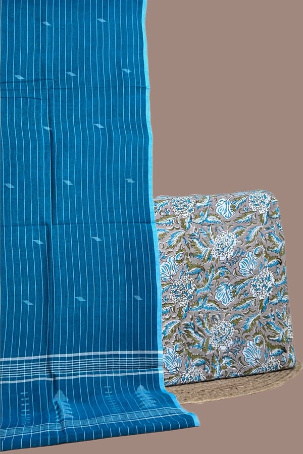 Gray - 2pc Handloom Cotton Dupatta and Pure Soft Cotton Top Set Gray - 2pc Handloom Cotton Dupatta and Pure Soft Cotton Top Set - Image 1