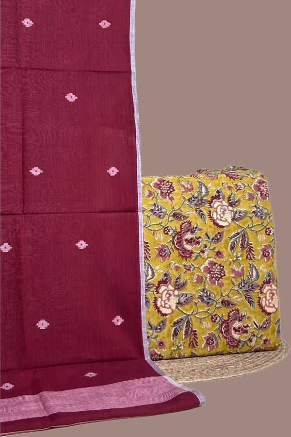 Yellow - 2pc Handloom Cotton Dupatta and Pure Soft Cotton Top Set Yellow - 2pc Handloom Cotton Dupatta and Pure Soft Cotton Top Set - Image 1