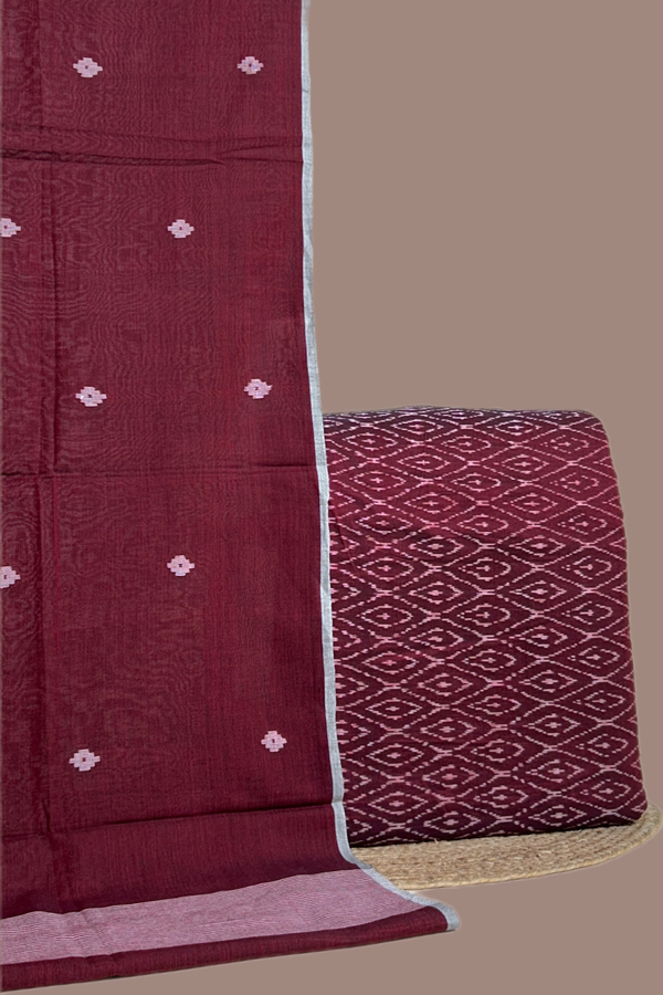 Maroon - 2pc Handloom Cotton Dupatta and Handloom Ikkat Top Fabric Set Maroon - 2pc Handloom Cotton Dupatta and Handloom Ikkat Top Fabric Set - Image 1