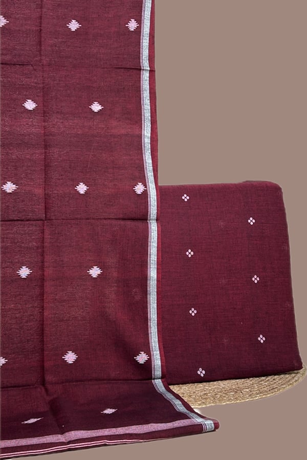 Maroon - 2pc Handloom Cotton Dupatta and Handloom Woven Design Top Fabric Set