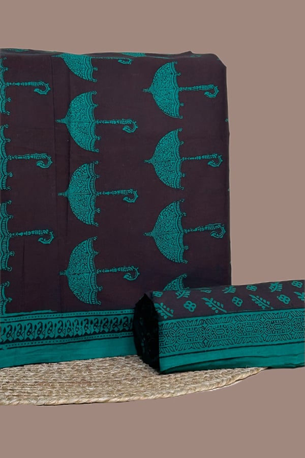 Brown - 2pc Bagh HandCrafted Top and Bottom Cotton Fabric Set