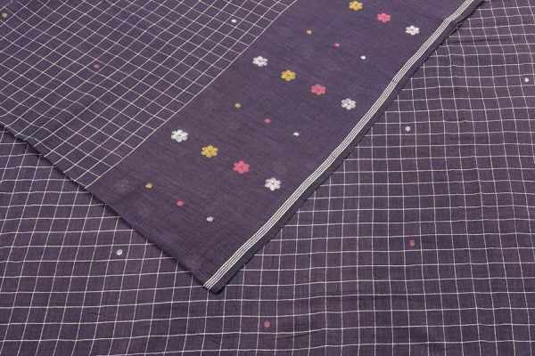 Royal Purple Handloom Intricate Border Flowy HandLoom Pure Soft Cotton Fabric