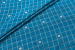 Sea Blue Checkered Woven Design Flowy HandLoom Pure Soft Cotton Fabric