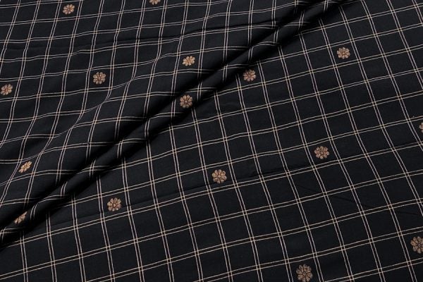 Black Checkered Woven Design Flowy HandLoom Pure Soft Cotton Fabric