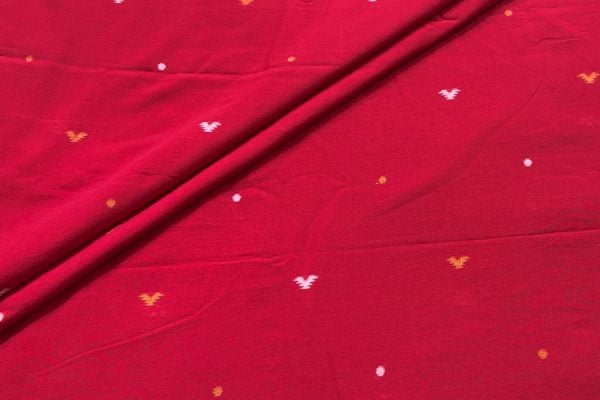 Cardinal Red Woven Design Flowy HandLoom Pure Soft Cotton Fabric