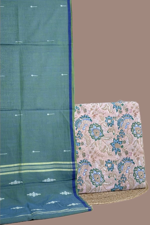 Beige - 2pc Handloom Cotton Dupatta and Pure Soft Cotton Top Set Beige - 2pc Handloom Cotton Dupatta and Pure Soft Cotton Top Set - Image 1