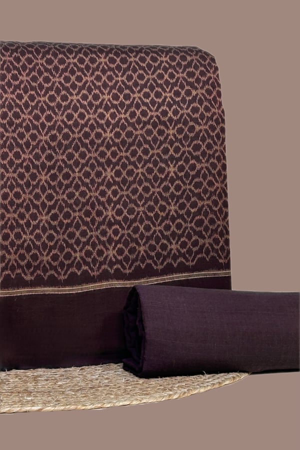 Brown - 2pc Premium Intricate Ikkat Top and Handloom Soft Cotton Bottom Fabric Set Brown - 2pc Premium Intricate Ikkat Top and Handloom Soft Cotton Bottom Fabric Set - Image 1