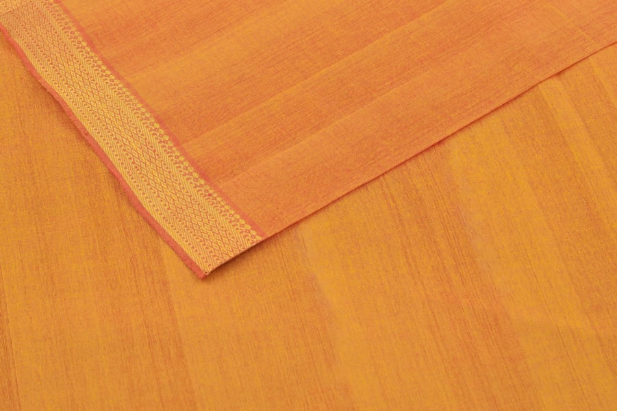 Carrot Orange Handwoven Zari Border Pure Cotton Fabric Carrot Orange Handwoven Zari Border Pure Cotton Fabric - Image 1