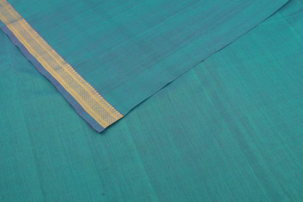 Tropical Teal Handwoven Zari Border Pure Cotton Fabric