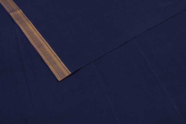 Oxford Navy Blue Handwoven Zari Border Pure Cotton Fabric