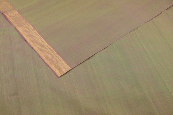 Greenish Tan Brown Handwoven Zari Border Pure Cotton Fabric