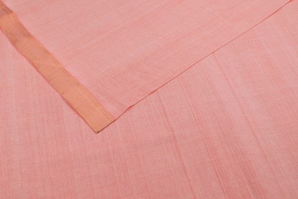 Pre-Cut 2.20m Tea Rose Pink Handwoven Zari Border Pure Cotton Fabric