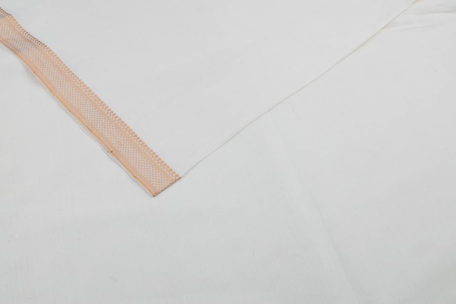 White Handwoven Zari Border Pure Cotton Fabric White Handwoven Zari Border Pure Cotton Fabric - Image 1