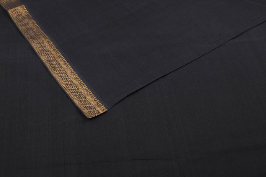 Black Handwoven Zari Border Pure Cotton Fabric Black Handwoven Zari Border Pure Cotton Fabric - Image 1