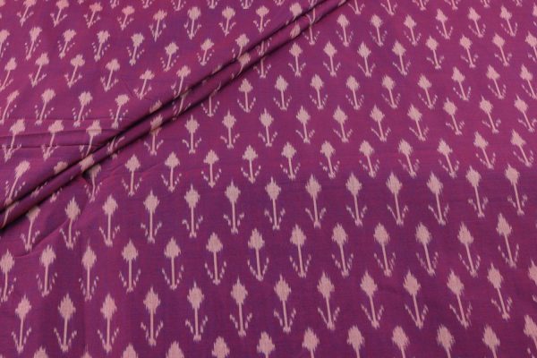 Royal Plum Purple Mercerised Fine Handloom Ikkat Tie-Dye Pure Soft Cotton Fabric