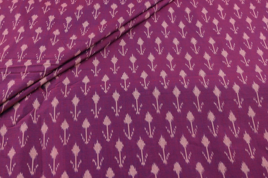 Royal Plum Purple Mercerised Fine Handloom Ikkat Tie-Dye Pure Soft Cotton Fabric Royal Plum Purple Mercerised Fine Handloom Ikkat Tie-Dye Pure Soft Cotton Fabric - Image 1