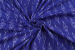 French Blue Mercerised Fine Handloom Ikkat Tie-Dye Pure Soft Cotton Fabric - Image 3