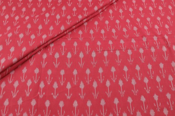 Pre-cut 1.90m Coral Pink Mercerised Fine Handloom Ikkat Tie-Dye Pure Soft Cotton Fabric