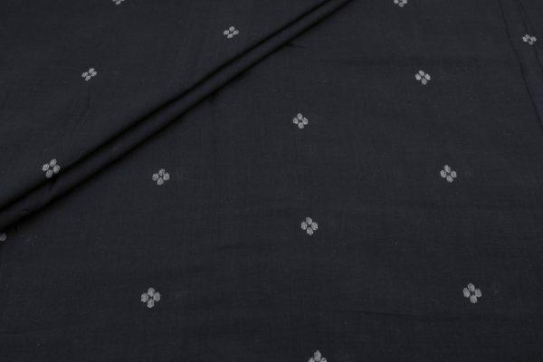 Pre-Cut 1.50m Natural Black Woven Design Flowy HandLoom Pure Soft Cotton Fabric