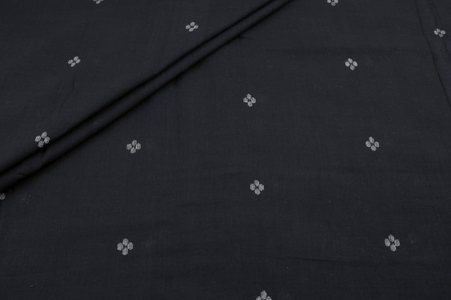 32116 (1) Natural Black Woven Design Flowy HandLoom Pure Soft Cotton Fabric - Image 1