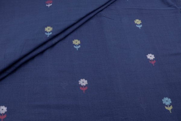 Pre-cut 1.20m Midnight Blue Woven Design Flowy HandLoom Pure Soft Cotton Fabric