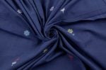 Midnight Blue Woven Design Flowy HandLoom Pure Soft Cotton Fabric - Image 3