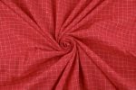 Scarlet Red Flowy HandLoom Woven Checkered Pure Soft Cotton Fabric - Image 3