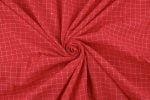Scarlet Red Flowy HandLoom Woven Checkered Pure Soft Cotton Fabric - Image 3