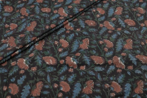 Natural Black Bagru Handblock Printed Cotton Fabric