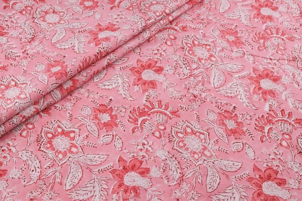 Cotton Blush Pink Floral Handblock Printed 100% Pure Soft Cotton Fabric