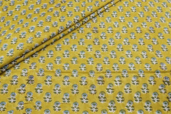 Tuscany Yellow Floral Handblock Printed 100% Pure Soft Cotton Fabric