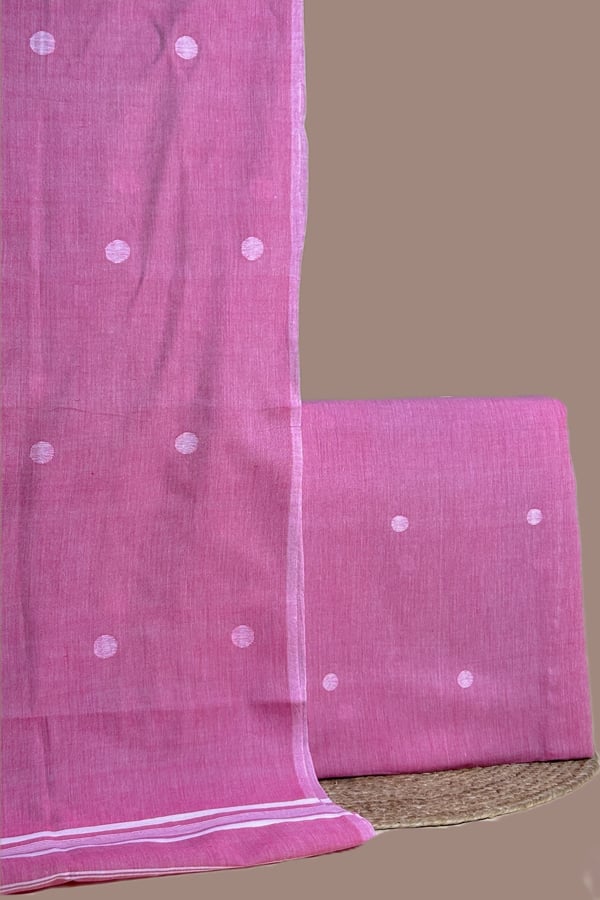 Pink - 2pc (3mtr Top) Handloom Cotton Dupatta and Handloom Woven Design Top Fabric Set Pink - 2pc (3mtr Top) Handloom Cotton Dupatta and Handloom Woven Design Top Fabric Set - Image 1