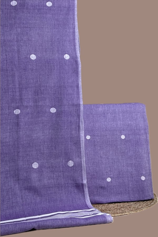 Purple - 2pc (3mtr Top) Handloom Cotton Dupatta and Handloom Woven Design Top Fabric Set Purple - 2pc (3mtr Top) Handloom Cotton Dupatta and Handloom Woven Design Top Fabric Set - Image 1