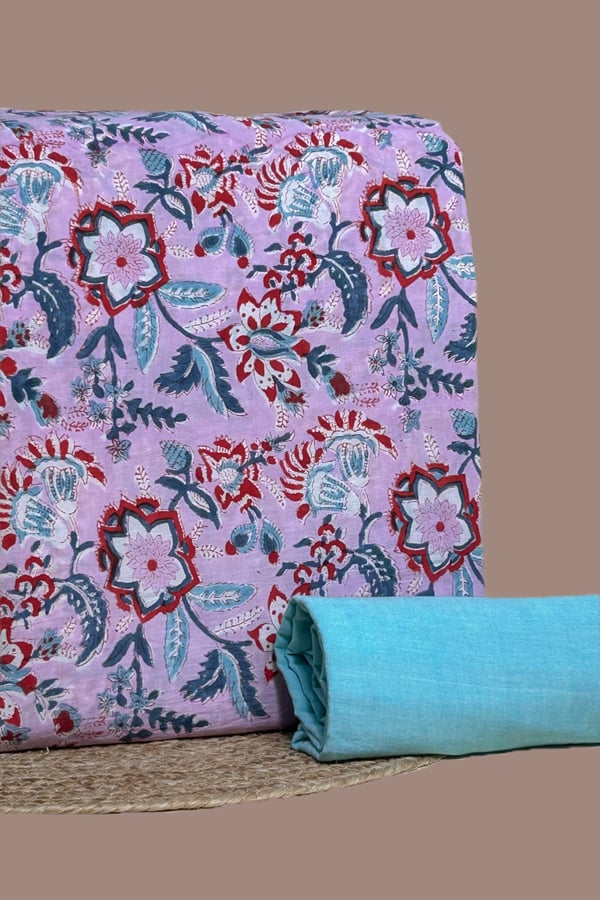 Purple - 2pc Pure Soft Cotton Top and Handloom Cotton Bottom Fabric Set Purple - 2pc Pure Soft Cotton Top and Handloom Cotton Bottom Fabric Set - Image 1