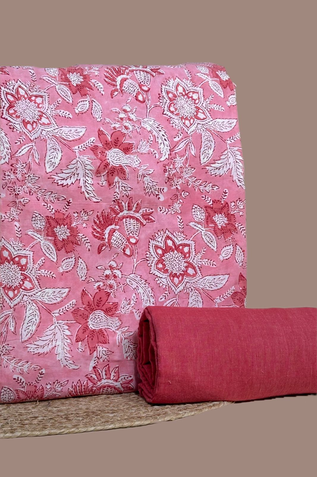 32155 Pink - 2pc Pure Soft Cotton Top and Handloom Cotton Bottom Fabric Set - Image 1
