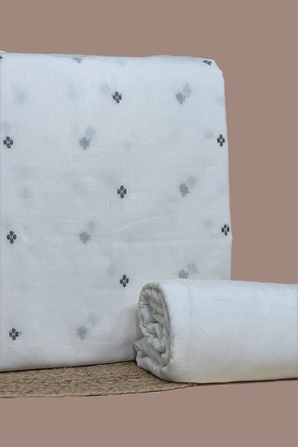 White - 2pc Handloom Woven Design Cotton Top and Handloom Soft Cotton Bottom Fabric Set White - 2pc Handloom Woven Design Cotton Top and Handloom Soft Cotton Bottom Fabric Set - Image 1