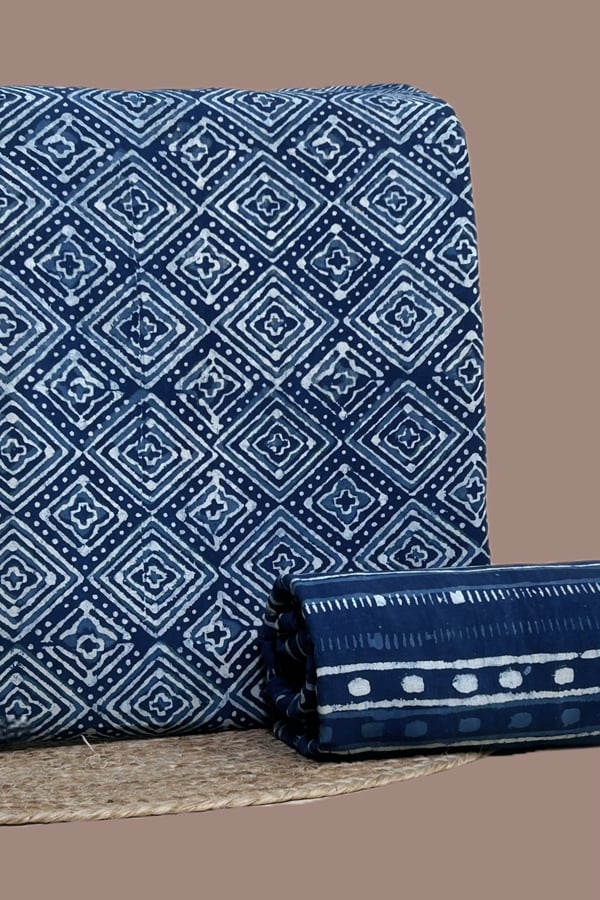 Blue - 2pc Bagru HandCrafted Top and Bottom Cotton Fabric Set Blue - 2pc Bagru HandCrafted Top and Bottom Cotton Fabric Set - Image 1