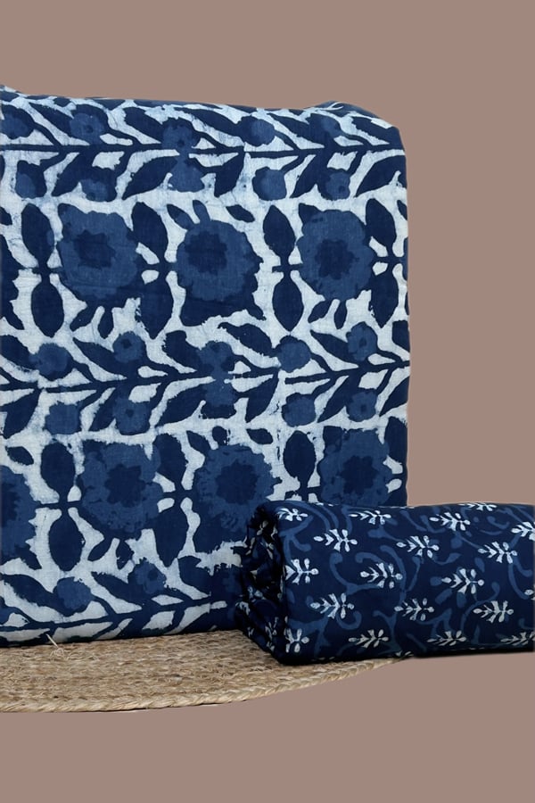 Blue - 2pc Bagru HandCrafted Top and Bottom Cotton Fabric Set