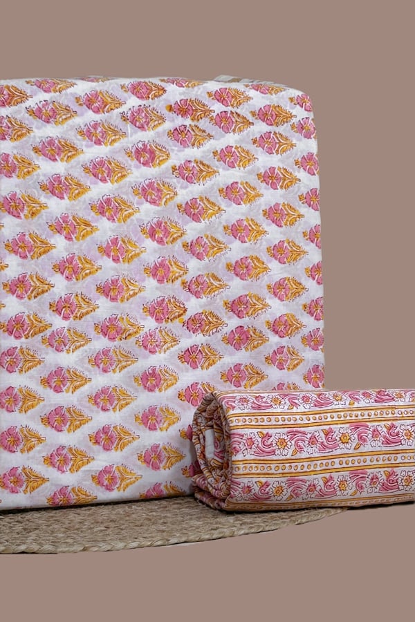 White - 2pc Pure Soft Cotton Blockprinted Top and Bottom Fabric Set White - 2pc Pure Soft Cotton Blockprinted Top and Bottom Fabric Set - Image 1