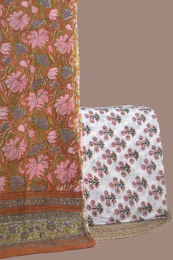 White - 2Pc Chanderi Silk Dupatta and Pure Soft Cotton Top Fabric Set White - 2Pc Chanderi Silk Dupatta and Pure Soft Cotton Top Fabric Set - Image 1