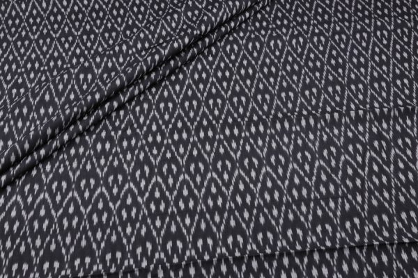 Natural Black Mercerised Fine Handloom Ikkat Tie-Dye Pure Soft Cotton Fabric