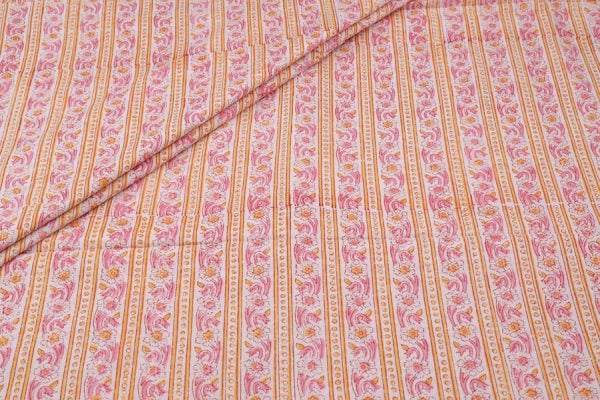 Pre-cut 1.80m Natural White Floral Handblock Printed 100% Pure Soft Cotton Fabric