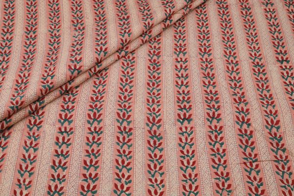 Powder Blush Red Floral Handblock Printed 100% Pure Soft Cotton Fabric
