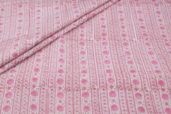 White Floral Handblock Printed 100% Pure Soft Cotton Fabric