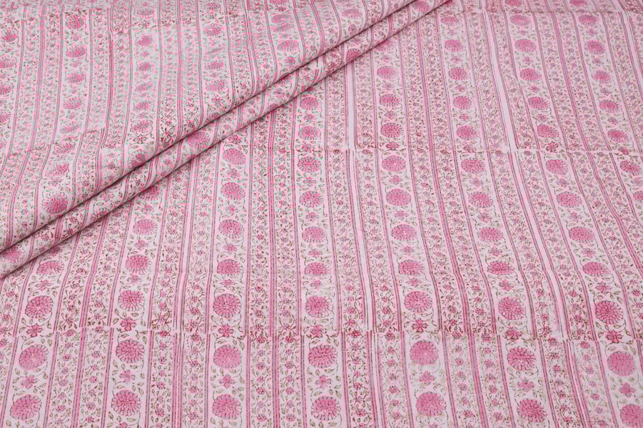 White Floral Handblock Printed 100% Pure Soft Cotton Fabric White Floral Handblock Printed 100% Pure Soft Cotton Fabric - Image 1