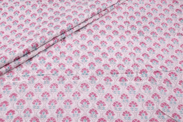 Pre-Cut 1.80m Natural White Floral Handblock Printed 100% Pure Soft Cotton Fabric