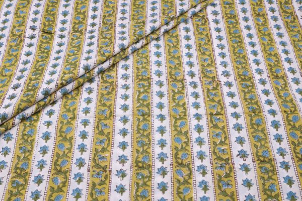 Natural White Floral Handblock Printed 100% Pure Soft Cotton Fabric