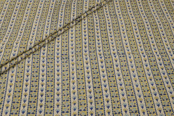 Champagne Yellow Floral Handblock Printed 100% Pure Soft Cotton Fabric