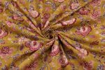 Dark Goldenrod Yellow Floral Handblock Printed 100% Pure Soft Cotton Fabric - Image 3